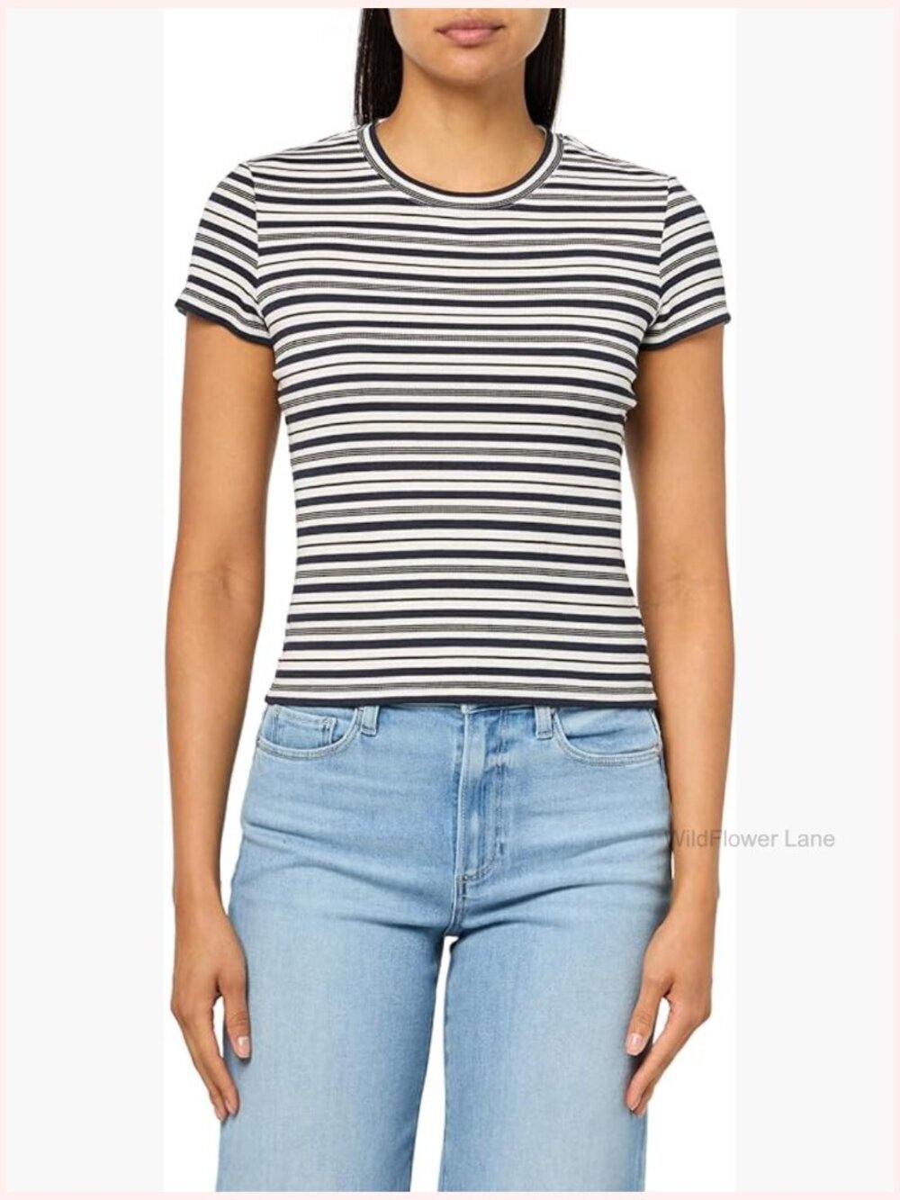 Striped Crew Neck Short Sleeve Tee - Regular Fit - Stretch Polyester Blend